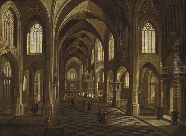 The Interior Of A Cathedral With Elegant Figures, A Procession Beyond Oil Painting by Peeter Neeffs the Younger