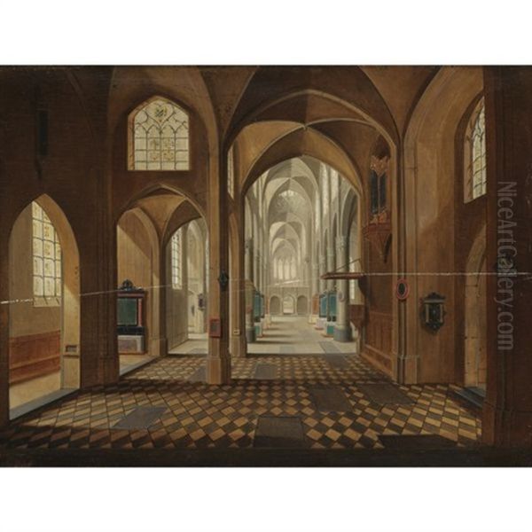 A Protestant Church Interior Oil Painting by Peeter Neeffs the Younger