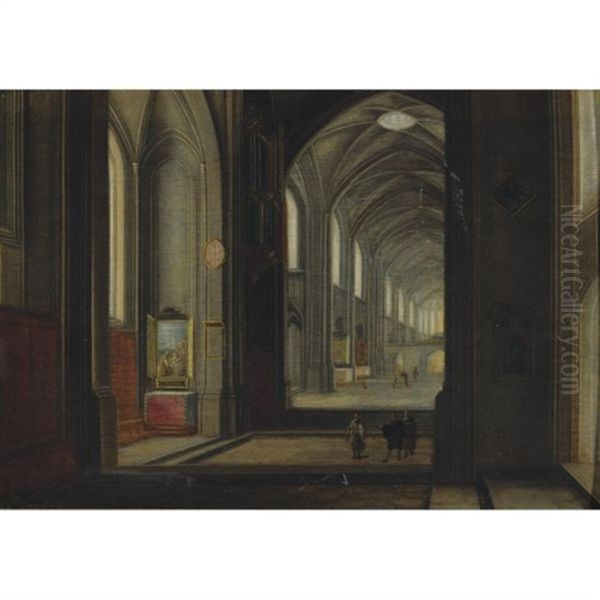 A Cathedral Interior Oil Painting by Peeter Neeffs the Younger