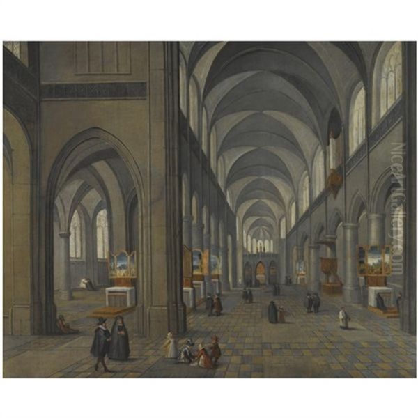 The Interior Of A Gothic Church, A Free Depiction Of The Interior Of Antwerp Cathedral Oil Painting by Peeter Neeffs the Younger