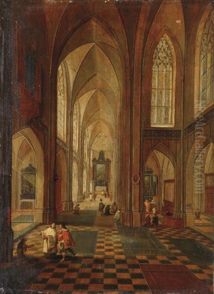 An Interior Of A Gothic Church Oil Painting by Peeter Neeffs the Younger