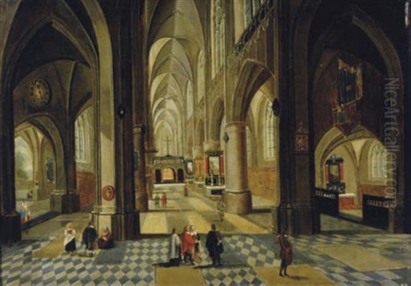 Interior Of A Cathedral With Figures In The Foreground Oil Painting by Peeter Neeffs the Younger