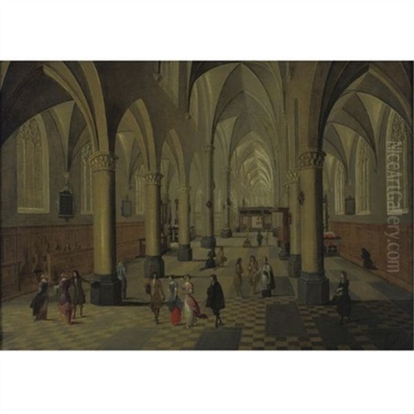 Interior Of A Cathedral With Elegant Figures In The Foreground Oil Painting by Peeter Neeffs the Younger