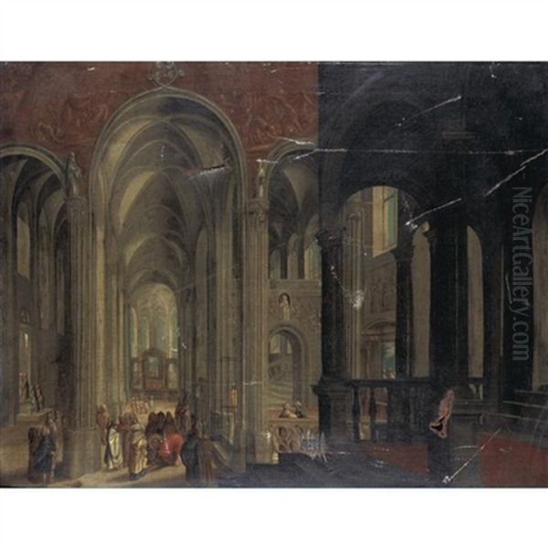 A Church Interior With Christ And The Woman Taken In Adultery Oil Painting by Peeter Neeffs the Younger