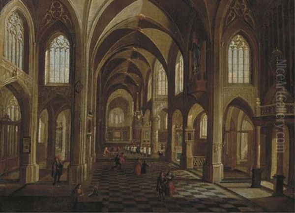 The Interior Of A Cathedral With Elegant Figures, A Procession Beyond Oil Painting by Peeter Neeffs the Younger