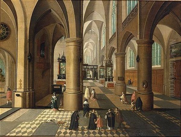 A Church Interior With Clergymen And Other Figures Oil Painting by Peeter Neeffs the Younger