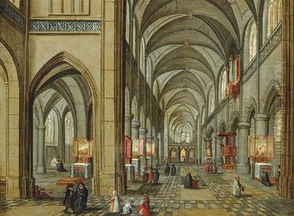 A Church Interior With Figures Oil Painting by Peeter Neeffs the Younger