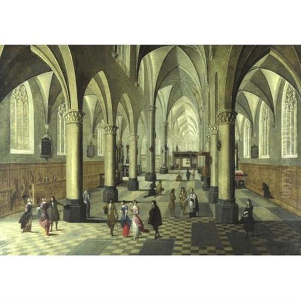 Interior Of A Cathedral With Elegant Figures In The Foreground Oil Painting by Peeter Neeffs the Younger