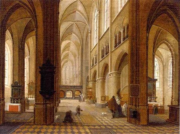 A Church Interior With Elegant Company In The Foreground Oil Painting by Peeter Neeffs the Younger