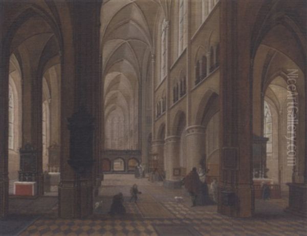 A Church Interior With Elegant Company In The Foreground Oil Painting by Peeter Neeffs the Younger