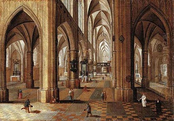 A Church Interior Oil Painting by Peeter Neeffs the Younger