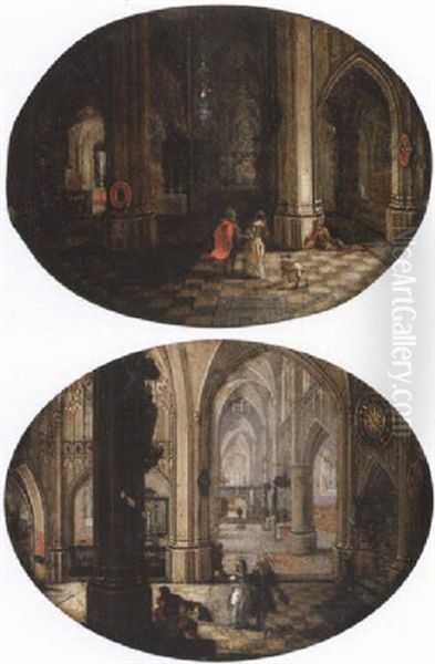 Elegant Figures In A Gothic Church Interior Oil Painting by Peeter Neeffs the Younger