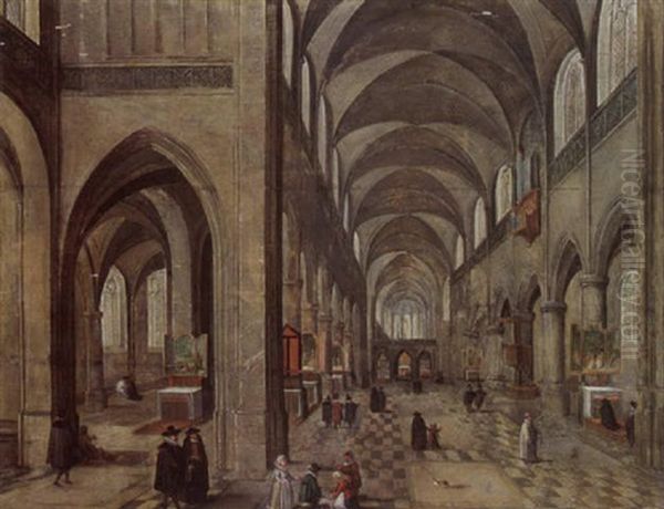 Interior Of A Cathedral With Elegant Figures And Children Playing In The Foreground Oil Painting by Peeter Neeffs the Younger