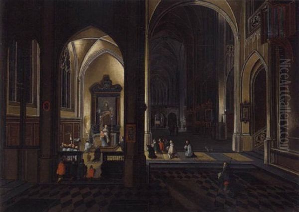 The Interior Of A Gothic Cathedral By Night Oil Painting by Peeter Neeffs the Younger