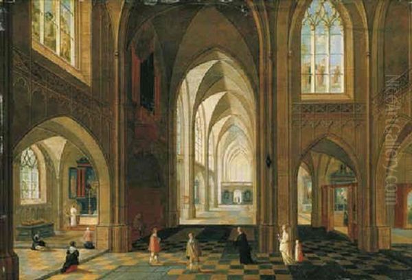 The Interior Of A Gothic Cathedral Looking East Oil Painting by Peeter Neeffs the Younger