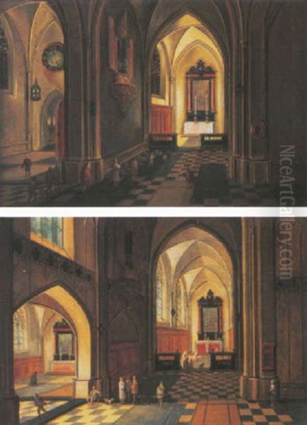 Figures In A Gothic Church Interior by Peeter Neeffs the Younger