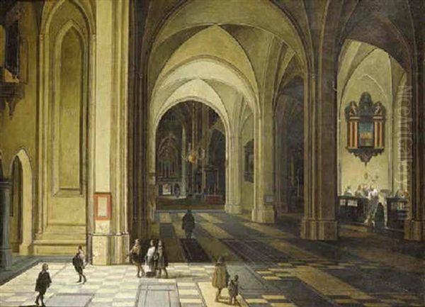 The Interior Of A Church At Night, With A Baptism In A Side Chapel Oil Painting by Peeter Neeffs the Younger