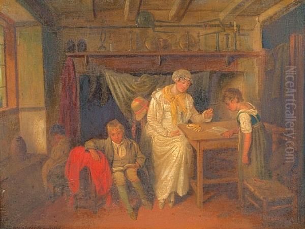 'the Lesson' And 'tending To Mother' Oil Painting by Edward Bird