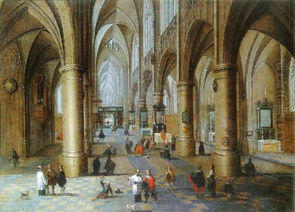 Interieur D'eglise Anime Oil Painting by Peeter Neeffs the Younger