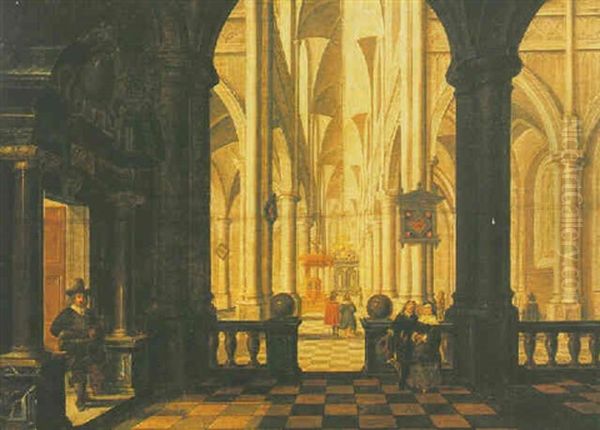 A Church Interior With Elegant Figures Oil Painting by Peeter Neeffs the Younger