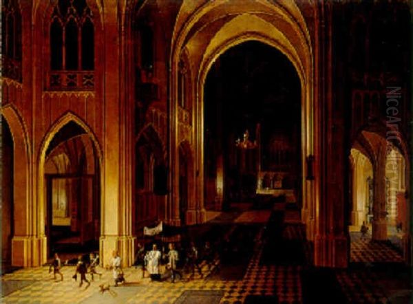 Interior Of The Onze-lieve-vrouwekerk In Antwerp With A Procession Oil Painting by Peeter Neeffs the Younger