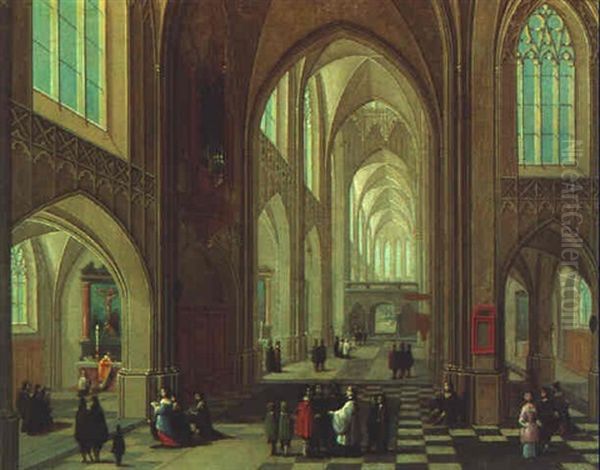 The Interior Of A Gothic Cathedral Oil Painting by Peeter Neeffs the Younger