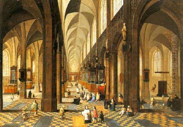 Church Interior With Figures Oil Painting by Peeter Neeffs the Younger