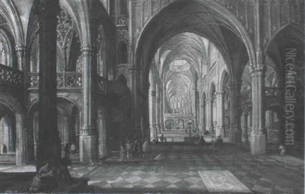 Phantasievolles Kircheninterieur Mit Personenstaffage Oil Painting by Peeter Neeffs the Younger