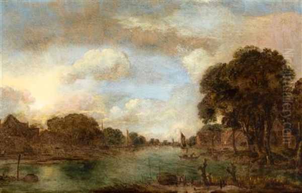 A River Scene Oil Painting by Aert van der Neer