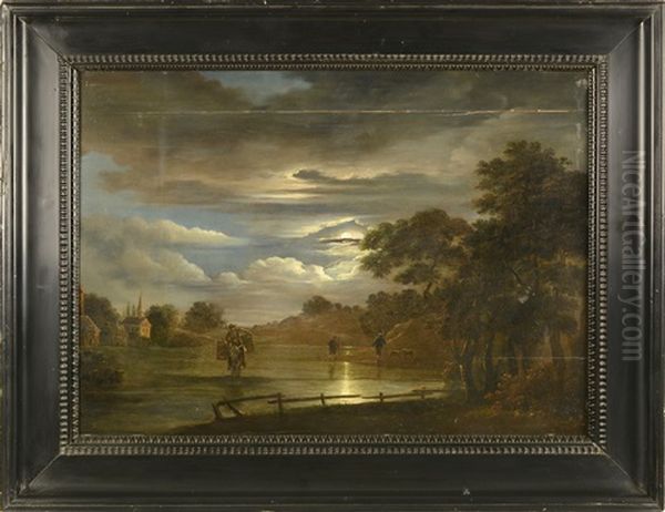 Landscape In A Moonlight Oil Painting by Aert van der Neer