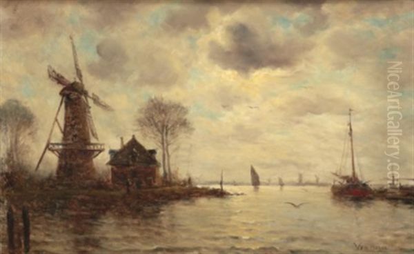 Marine Au Moulin Oil Painting by Aert van der Neer