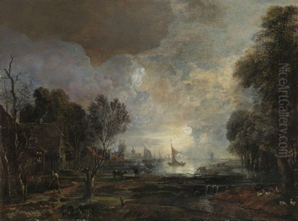 Mondscheinlandschaft Oil Painting by Aert van der Neer