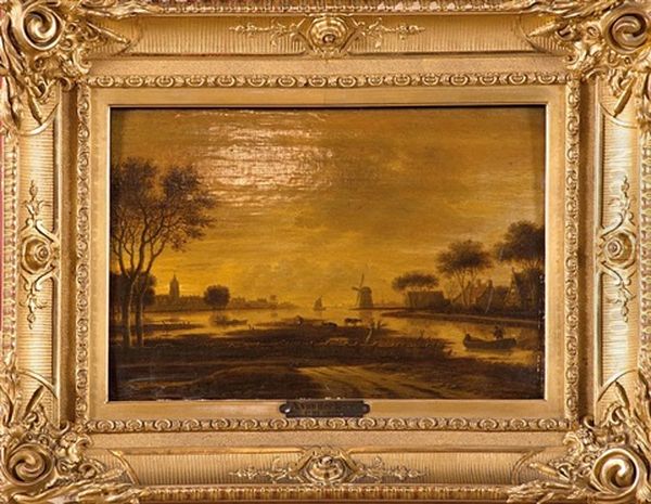 Paysage Lacustre Anime Oil Painting by Aert van der Neer