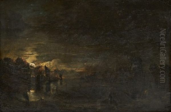 Manbelyst Kustlandskap Med Fiskare Oil Painting by Aert van der Neer