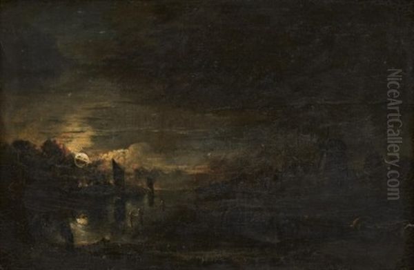 Manbelyst Kustlandskap Med Fiskare Oil Painting by Aert van der Neer