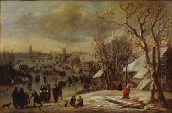 Winter Landscape With Figures Oil Painting by Aert van der Neer