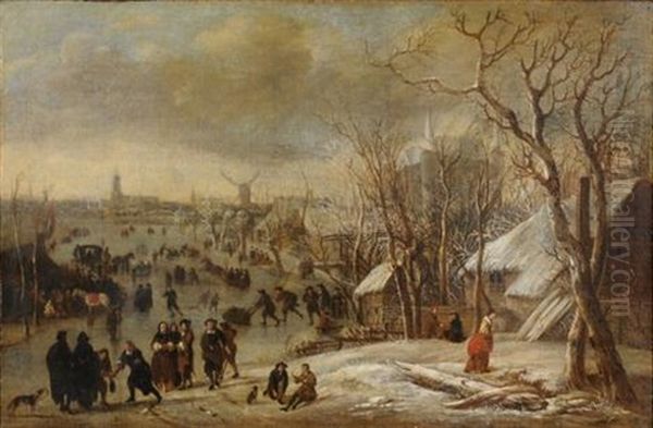 Winter Landscape With Figures Oil Painting by Aert van der Neer