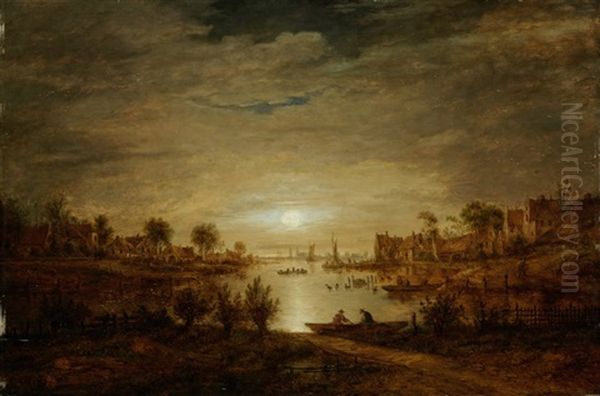 Uferlandschaft Im Mondlicht Oil Painting by Aert van der Neer