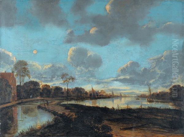 Hollandische Flusslandschaft Bei Mondschein Oil Painting by Aert van der Neer