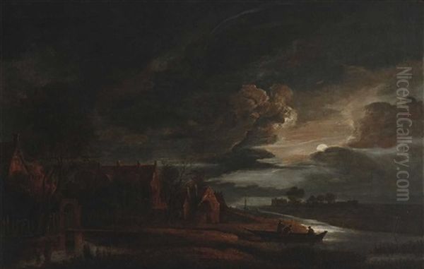 Nachtliche Kanallandschaft Oil Painting by Aert van der Neer