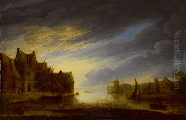 Stadt Am Fluss Oil Painting by Aert van der Neer