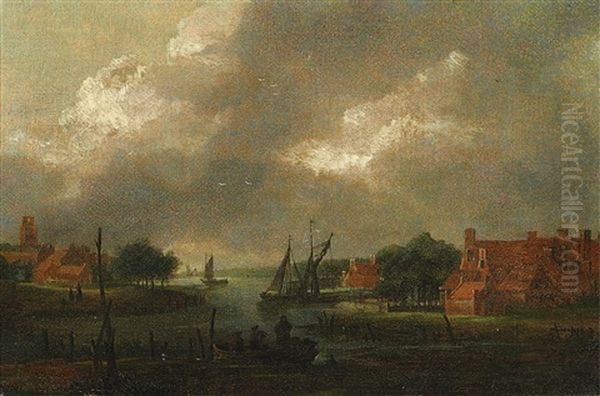 Nachtliche Szene An Der Schelde Oil Painting by Aert van der Neer