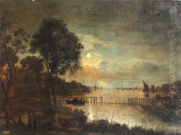 Marine Hollandaise Nocturne Oil Painting by Aert van der Neer