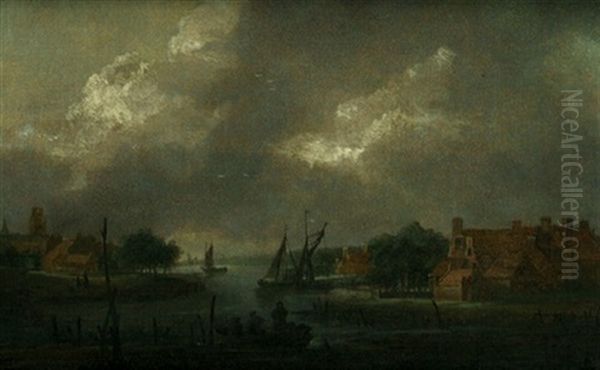 Kleine Stadt Am Flus Im Abendlicht Oil Painting by Aert van der Neer