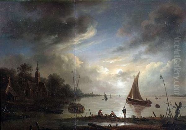 Fluslandschaft Bei Mondaufgang Oil Painting by Aert van der Neer