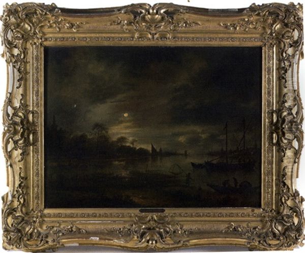 Paysage D'estuaire Au Clair De Lune Oil Painting by Aert van der Neer