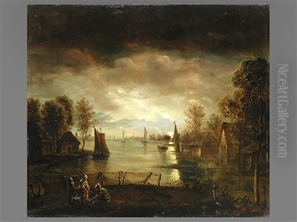 Hollandische Mondlandschaft Oil Painting by Aert van der Neer