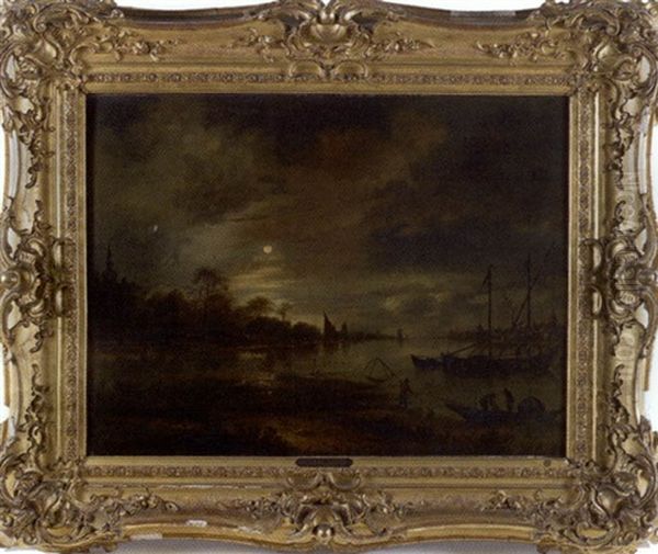 Paysage D'estuaire Au Clair De Lune Oil Painting by Aert van der Neer