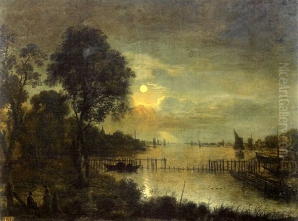 Paysage De Riviere Au Clair De Lune Oil Painting by Aert van der Neer