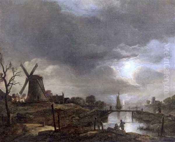 Moulin Au Clair De Lune Oil Painting by Aert van der Neer